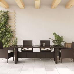 Berkfield Home Garden Table with Glass Top Brown 240x90x75 cm Poly Rattan - Size: 240 x 90 x 75 cm - thumbnail 1