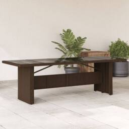 Berkfield Home Garden Table with Glass Top Brown 240x90x75 cm Poly Rattan - Size: 240 x 90 x 75 cm - thumbnail 2