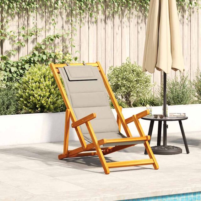 Berkfield Home Folding Beach Chair with Armrests Taupe Acacia Wood & Textilene - image 1