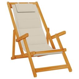Berkfield Home Folding Beach Chair with Armrests Taupe Acacia Wood & Textilene - thumbnail 2