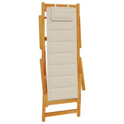 Berkfield Home Folding Beach Chair with Armrests Taupe Acacia Wood & Textilene - thumbnail 4