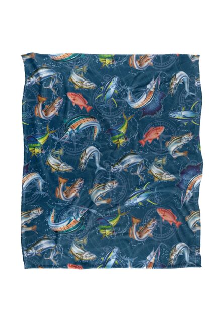 JQ Licensing Jl-Jp-Jq Saltfish Fishing Compass Pattern Silky Touch Super Soft Throw Blanket 152 X 127 cm in White - image 1
