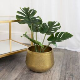 Melody Maison Medium Round Gold Patterned Planter in Metallic Gold - thumbnail 2