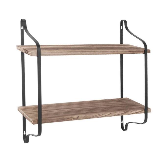 NESTLUNE Industrial Pipe Wooden Metal Wall Floating Shelf in Brown - Size: 100 cm x 15 cm - image 1