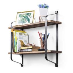 NESTLUNE Industrial Pipe Wooden Metal Wall Floating Shelf in Brown - Size: 100 cm x 15 cm - thumbnail 6