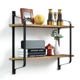 NESTLUNE Industrial Pipe Wooden Metal Wall Floating Shelf in Brown - Size: 100 cm x 15 cm - thumbnail 3