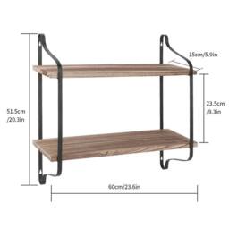 NESTLUNE Industrial Pipe Wooden Metal Wall Floating Shelf in Brown - Size: 100 cm x 15 cm - thumbnail 2