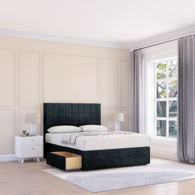 "Sloomy Kansas Divan Bed Base 4 Drawers & 54"" Floor Standing Headboard in Black - Size: Super King" - image 1