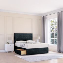 "Sloomy Kansas Divan Bed Base 4 Drawers & 54"" Floor Standing Headboard in Black - Size: Super King" - thumbnail 1