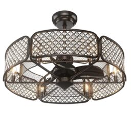 Costway Caged Ceiling Fan Crystal Ceiling Fan Light w/ 6 Gear Speeds & 3 Fan Blades in Brown