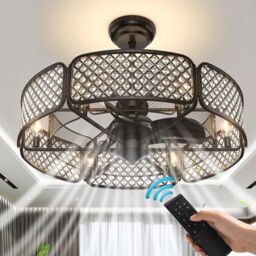 Costway Caged Ceiling Fan Crystal Ceiling Fan Light w/ 6 Gear Speeds & 3 Fan Blades in Brown - thumbnail 3