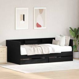 Berkfield Home Black Oak Daybed with Drawers Black oak Engineered wood - thumbnail 2