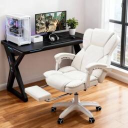 EONLION White Executive Desk Chair High Back Adjustable Height - Size: 100 cm - thumbnail 4