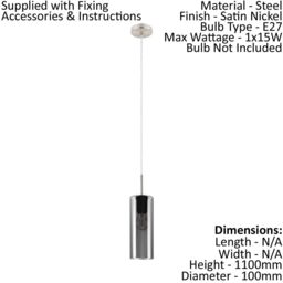 Loops Pendant Light Satin Nickel Shade Black Transparent Glass Vaporized E27 1x15W in Metallics - thumbnail 2