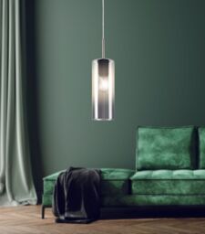 Loops Pendant Light Satin Nickel Shade Black Transparent Glass Vaporized E27 1x15W in Metallics - thumbnail 3