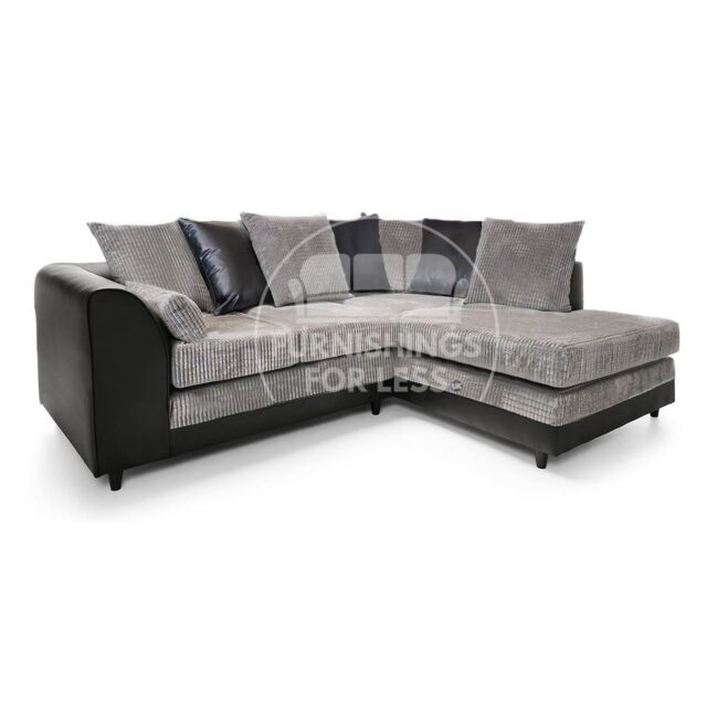Furnishings For Less UK Luca 3-4 Seater L Shaped Corner Sofa Fabric & Leather Trim Black & Grey Right Hand Facing - image 1