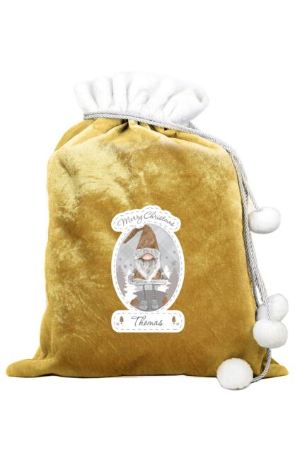 Personalised Memento Company Personalised Gonk Luxury Pom Pom Gold Sack in Metallic Gold - image 1