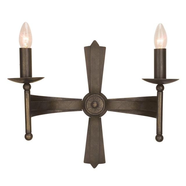 Netlighting Cromwell 2 Light Indoor Candle Wall Light Old Bronze E14 in Brown