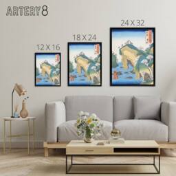 "Artery8 Noto Province Waterfall Bay Framed Canvas Wall Art Print Hiroshige in Blue - Size: W12"" x H16""" - thumbnail 4