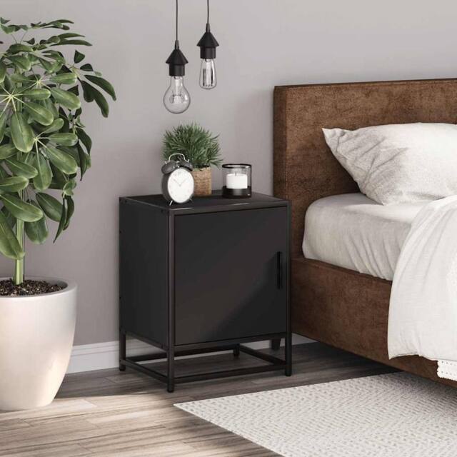 Berkfield Home Elegant Bedside Cabinet Black 40x31x50 cm Engineered Wood & Metal - Size: 40 x 31 x 50 cm - image 1
