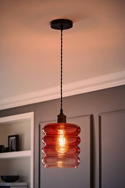 ValueLights Giselle Matte Black Ombre Berry Glass Ceiling Pendant Light with Bulb in Dark Pink - image 1