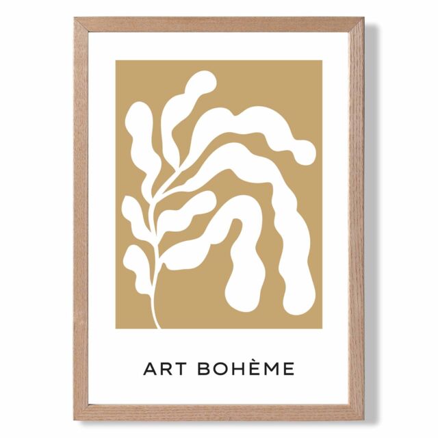 ARTZE Mustard Yellow & White Matisse Style Floral Cutout Framed Print SIZE: A3 with Oak Frame - Size: A4 - image 1