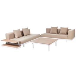 Wyld and Coco Outdoor 5 Seater Sofa Set Coffee Tables Beige Polyester Cushions - thumbnail 4