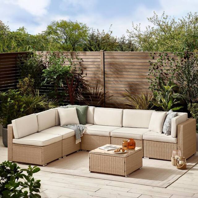 FurnitureboxUK Orlando 6 Seat Modular Outdoor Garden Rattan Sofa in Light Beige - image 1