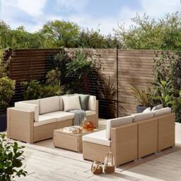 FurnitureboxUK Orlando 6 Seat Modular Outdoor Garden Rattan Sofa in Light Beige - thumbnail 4