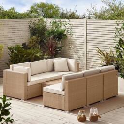 FurnitureboxUK Orlando 6 Seat Modular Outdoor Garden Rattan Sofa in Light Beige - thumbnail 9