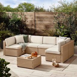 FurnitureboxUK Orlando 6 Seat Modular Outdoor Garden Rattan Sofa in Light Beige - thumbnail 3