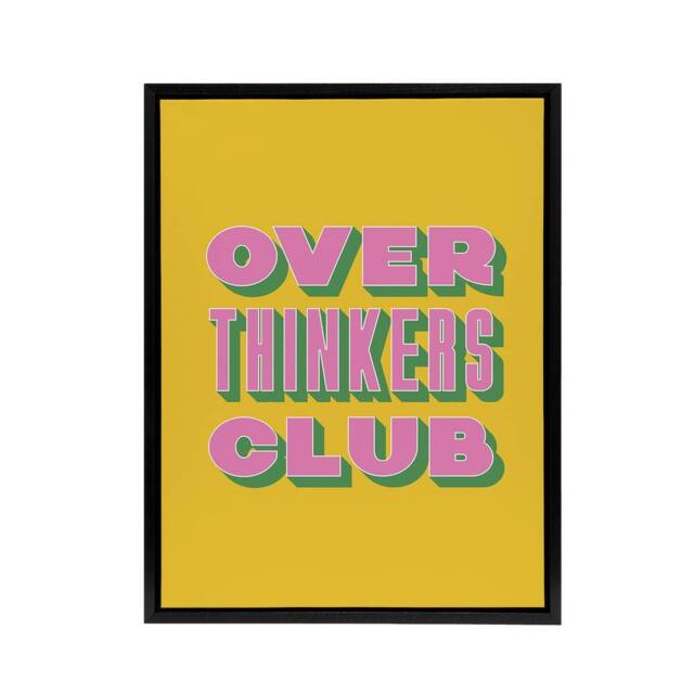 "Artery8 Overthinkers Club Mustard Yellow Pink Retro Black Framed Canvas Art - Size: W12"" x H16""" - image 1