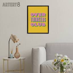 "Artery8 Overthinkers Club Mustard Yellow Pink Retro Black Framed Canvas Art - Size: W12"" x H16""" - thumbnail 3