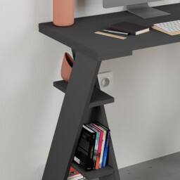 Decortie Papillon' Modern Working Desk with Integrated Mini Storage Shelves in Dark Grey - Size: 1 Pack - thumbnail 3