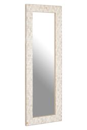Orsina Boho Rectangular Wall Mirror, Whitewash Teak Wood Mosaic Frame, Subtle Accent Mirror for Living Room in White - thumbnail 5