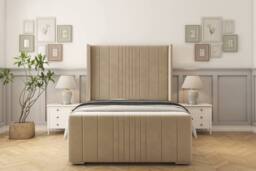 "Sloomy Hargrave Coniston Frame-Mattress-50"" Upholstered Wingback Headboard in Cream - Size: Small Single" - thumbnail 1