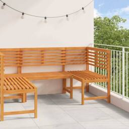 Berkfield Home Charming 3-Piece Garden Bench Set - Solid Acacia Wood in Brown - thumbnail 2