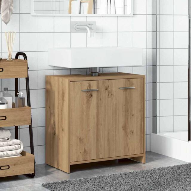 Berkfield Home Comfortable Bathroom Sink Cabinet Artisan Oak 60x33x60 cm Enginee in Brown - Size: 60 x 33 x 60 cm - image 1