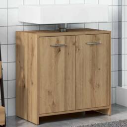 Berkfield Home Comfortable Bathroom Sink Cabinet Artisan Oak 60x33x60 cm Enginee in Brown - Size: 60 x 33 x 60 cm - thumbnail 2