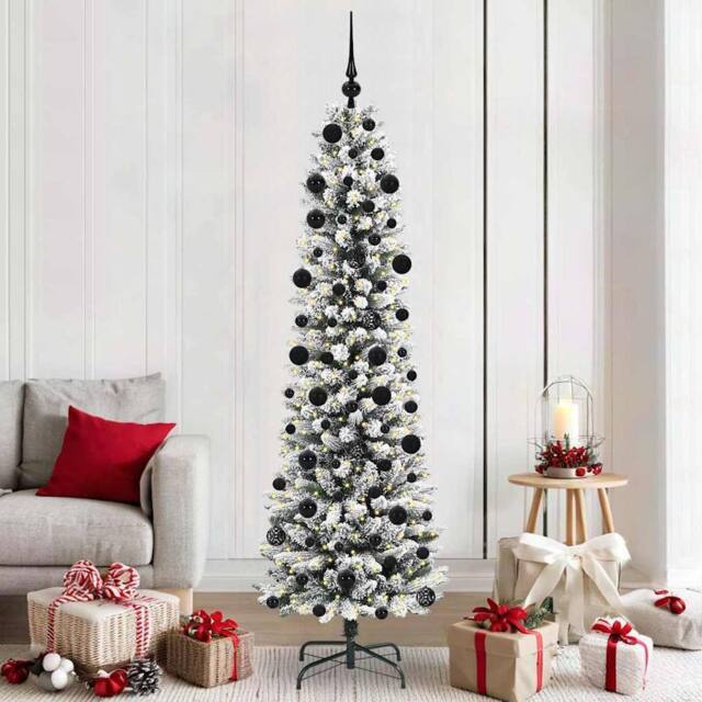 Berkfield Home Artificial Christmas Tree with 300 LEDs Green & white 210 cm - image 1