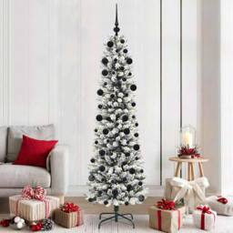 Berkfield Home Artificial Christmas Tree with 300 LEDs Green & white 210 cm - thumbnail 1