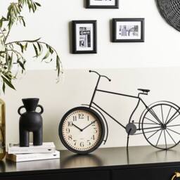 Wyld and Coco Black Metal Bicycle Table Clock 37 cm - Vintage Modern Mantel Accent - thumbnail 1