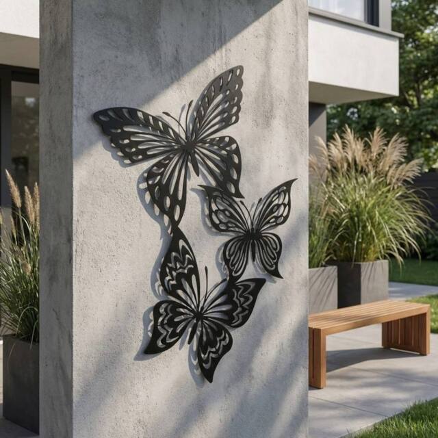 Garden Greatness Triple Metal Butterfly Mural Garden Wall Art in Black - Size: 3 Pack - image 1