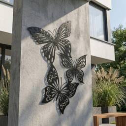 Garden Greatness Triple Metal Butterfly Mural Garden Wall Art in Black - Size: 3 Pack - thumbnail 2