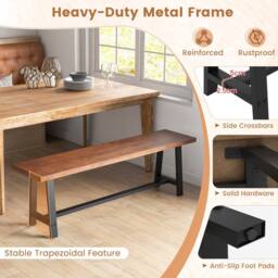 Costway 153CM Dining Bench Wooden 3 Person Entryway Shoe Bench - thumbnail 6