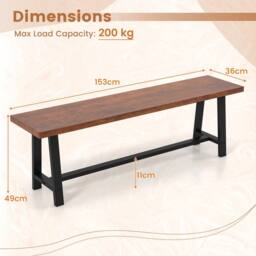 Costway 153CM Dining Bench Wooden 3 Person Entryway Shoe Bench - thumbnail 2