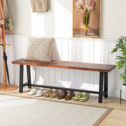 Costway 153CM Dining Bench Wooden 3 Person Entryway Shoe Bench - thumbnail 4