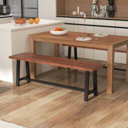 Costway 153CM Dining Bench Wooden 3 Person Entryway Shoe Bench - thumbnail 3