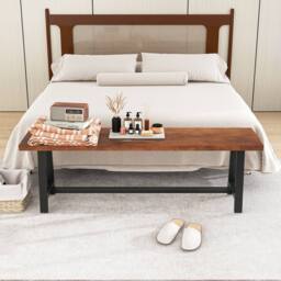 Costway 153CM Dining Bench Wooden 3 Person Entryway Shoe Bench - thumbnail 5