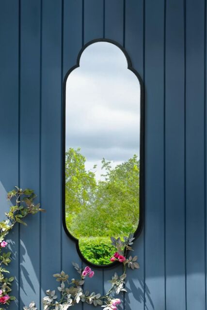 "MirrorOutlet Black Metal Framed Double Arched Oval Garden Wall Mirror 59"" X 20"" (150CM X 52CM) - Size: 1 Pack" - image 1